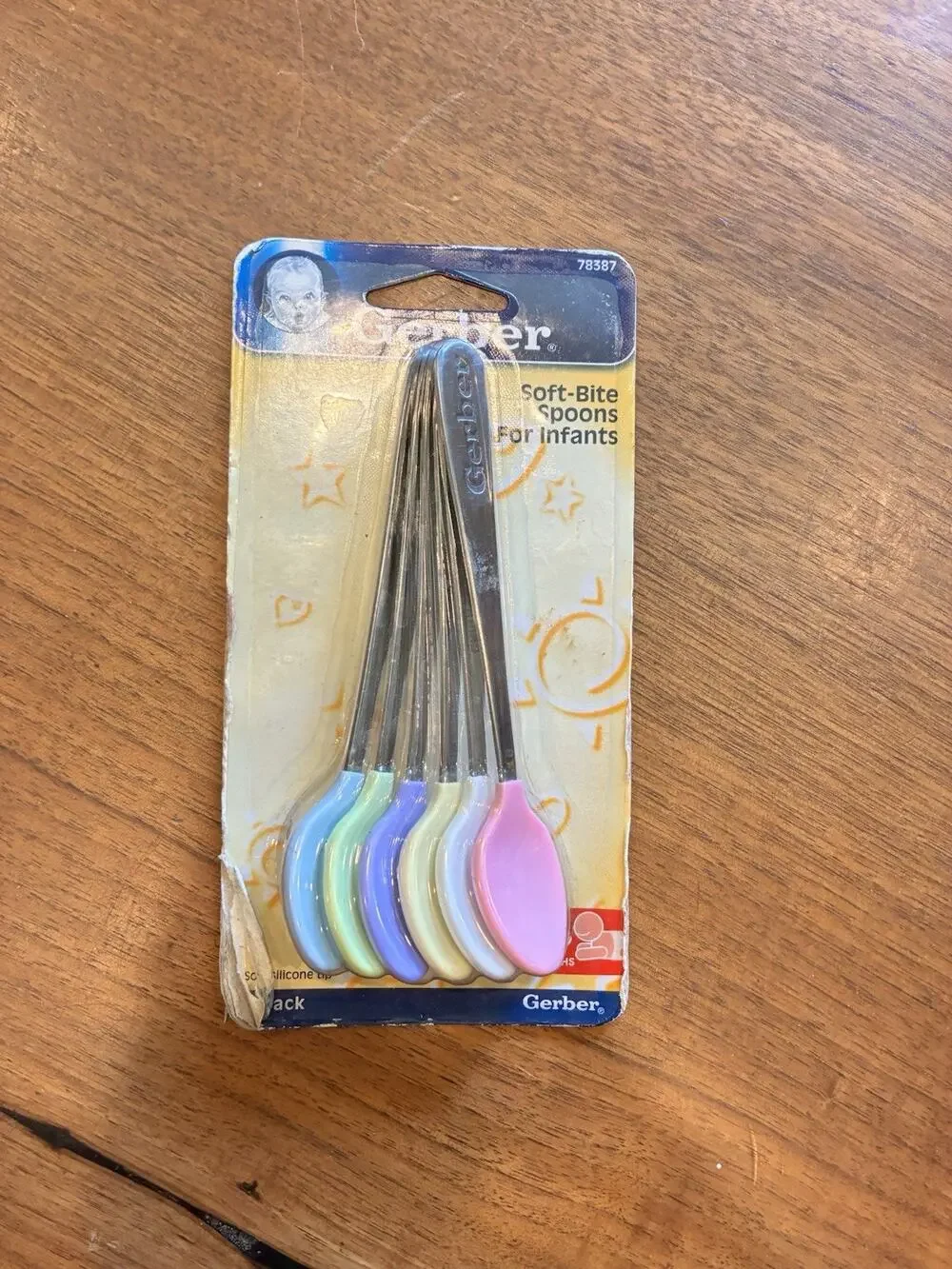 Vintage SEALED 2004 Gerber Infant Spoons Silicone Soft Bite 6 pack Pastel